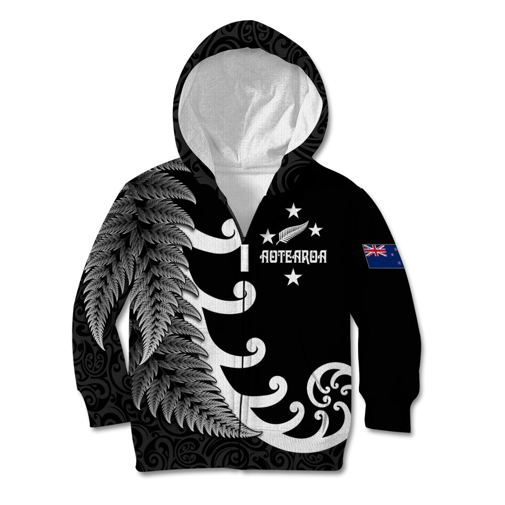 Personalised New Zealand Rugby Kid Hoodie Aotearoa Silver Fern Koru Maori Style - Vibe Hoodie Shop