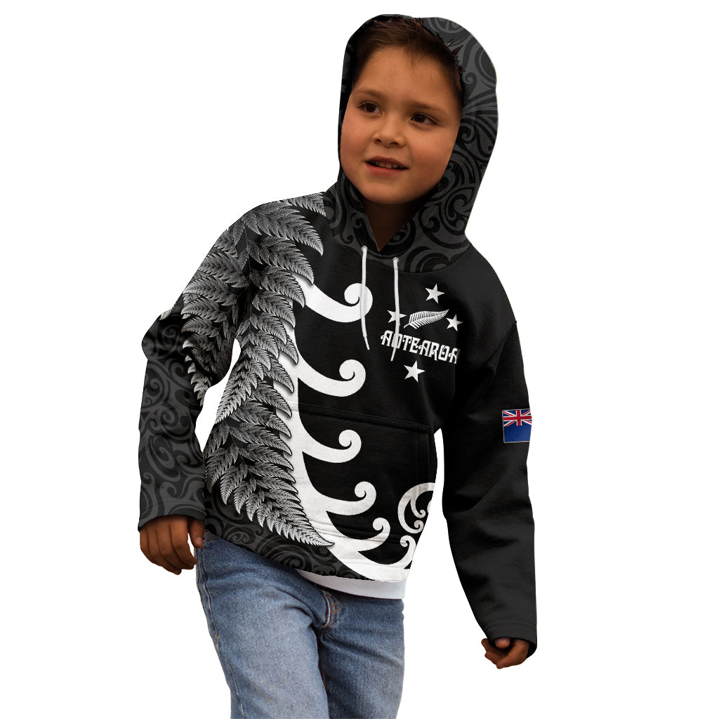 Personalised New Zealand Rugby Kid Hoodie Aotearoa Silver Fern Koru Maori Style - Vibe Hoodie Shop