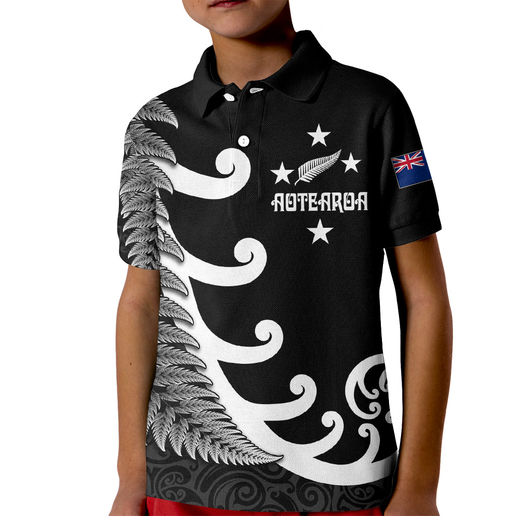 Personalised New Zealand Rugby Kid Polo Shirt Aotearoa Silver Fern Koru Maori Style - Vibe Hoodie Shop