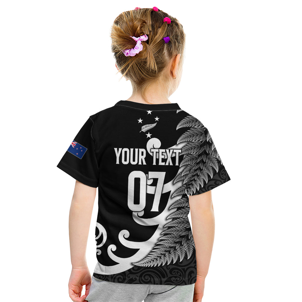 Personalised New Zealand Rugby Kid T Shirt Aotearoa Silver Fern Koru Maori Style - Vibe Hoodie Shop