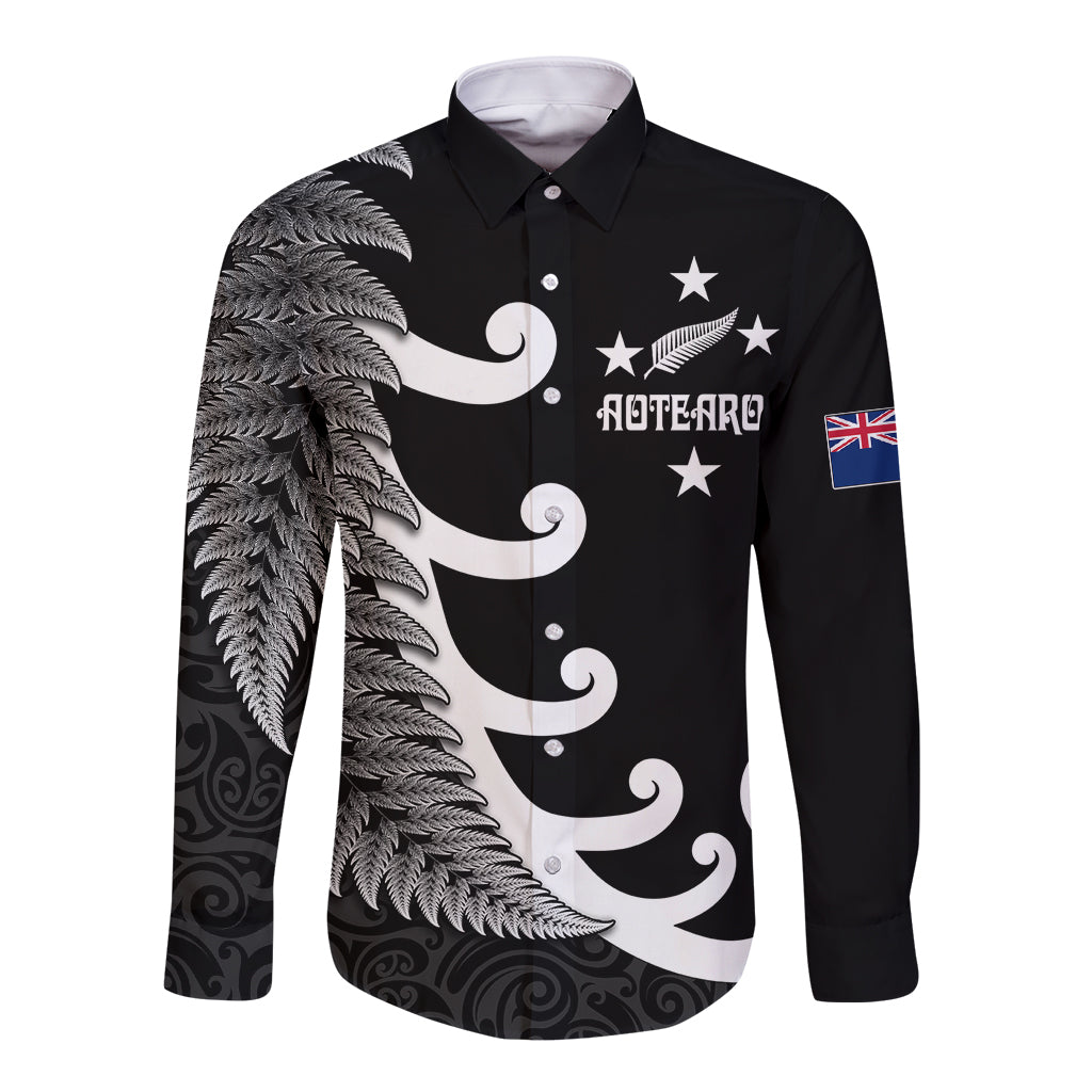 Personalised New Zealand Rugby Long Sleeve Button Shirt Aotearoa Silver Fern Koru Maori Style - Vibe Hoodie Shop
