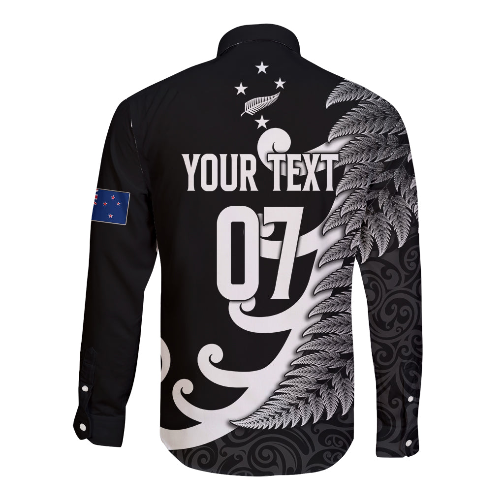 Personalised New Zealand Rugby Long Sleeve Button Shirt Aotearoa Silver Fern Koru Maori Style - Vibe Hoodie Shop