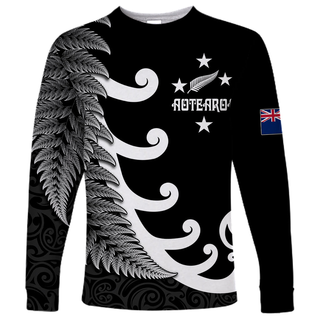Personalised New Zealand Rugby Long Sleeve Shirt Aotearoa Silver Fern Koru Maori Style - Vibe Hoodie Shop