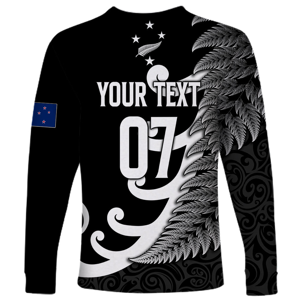 Personalised New Zealand Rugby Long Sleeve Shirt Aotearoa Silver Fern Koru Maori Style - Vibe Hoodie Shop