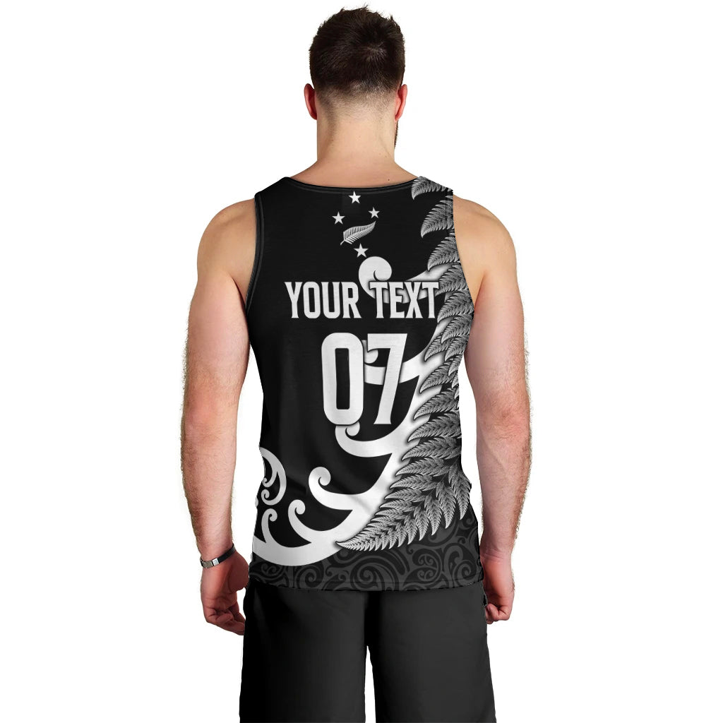 Personalised New Zealand Rugby Men Tank Top Aotearoa Silver Fern Koru Maori Style - Vibe Hoodie Shop