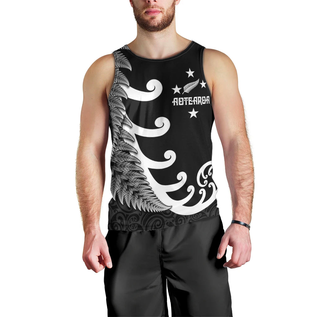 Personalised New Zealand Rugby Men Tank Top Aotearoa Silver Fern Koru Maori Style - Vibe Hoodie Shop