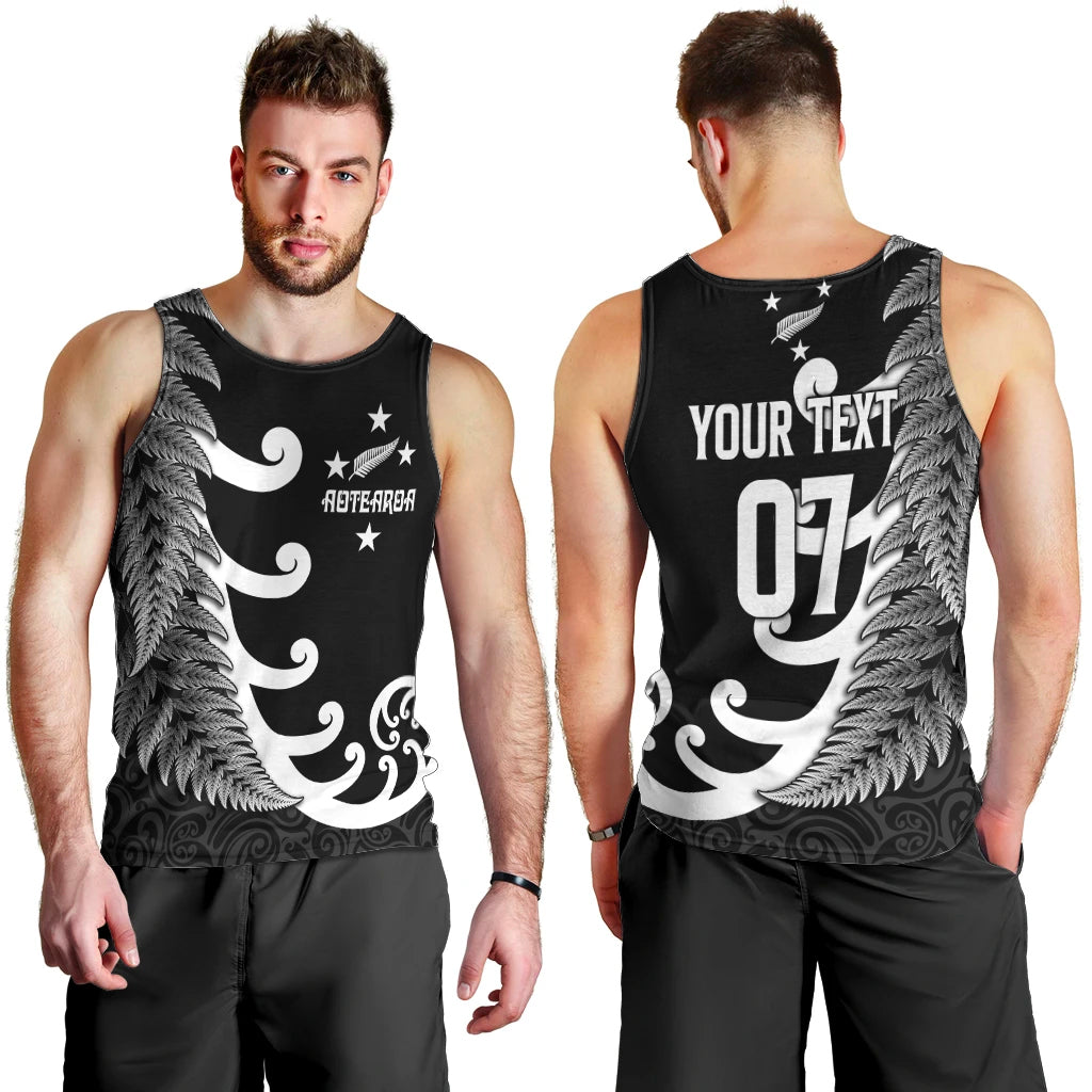 Personalised New Zealand Rugby Men Tank Top Aotearoa Silver Fern Koru Maori Style - Vibe Hoodie Shop