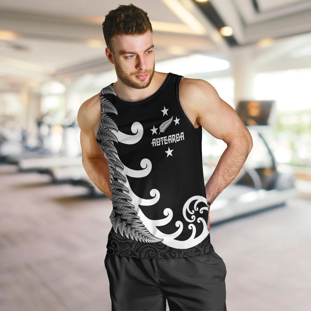 Personalised New Zealand Rugby Men Tank Top Aotearoa Silver Fern Koru Maori Style - Vibe Hoodie Shop