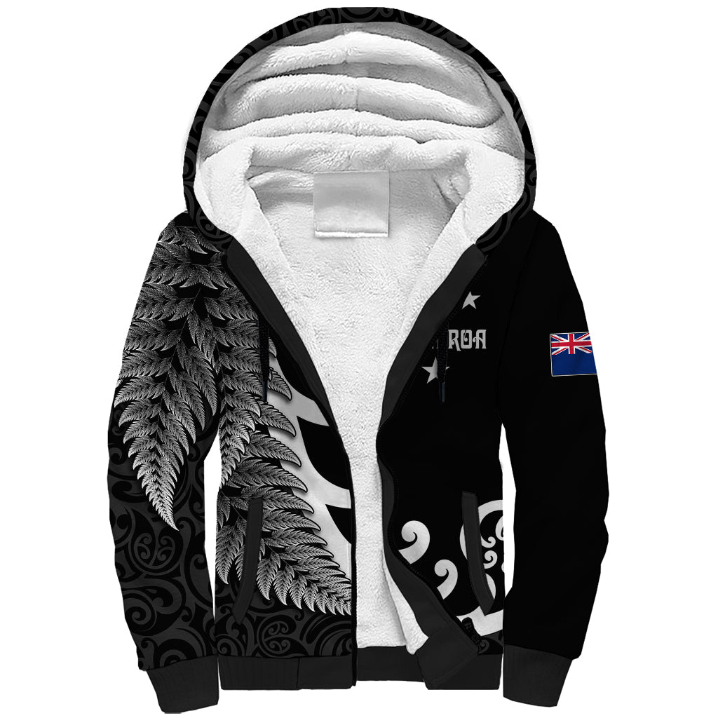 Personalised New Zealand Rugby Sherpa Hoodie Aotearoa Silver Fern Koru Maori Style - Vibe Hoodie Shop