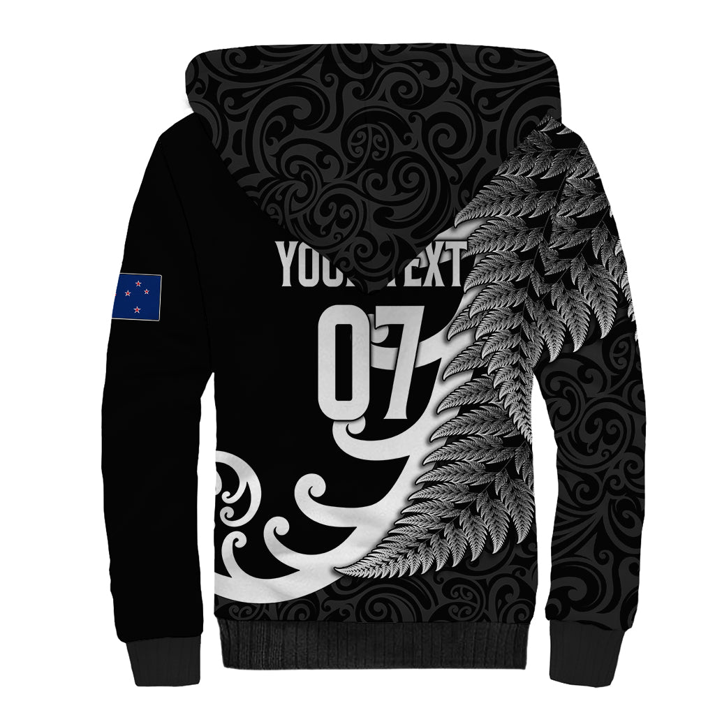 Personalised New Zealand Rugby Sherpa Hoodie Aotearoa Silver Fern Koru Maori Style - Vibe Hoodie Shop