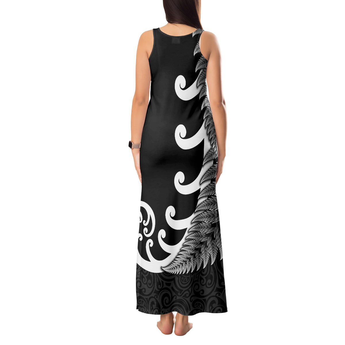 personalised-new-zealand-rugby-tank-maxi-dress-aotearoa-silver-fern-koru-maori-style