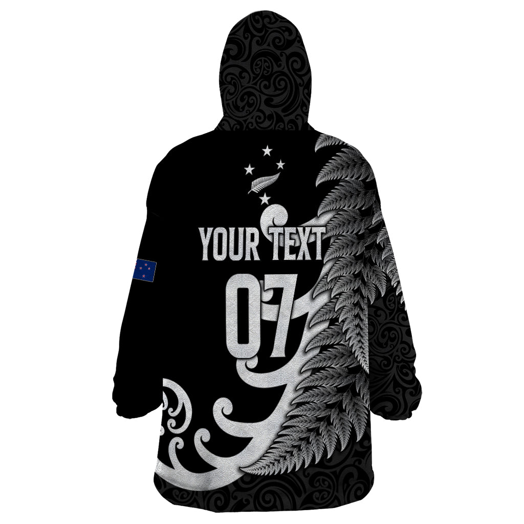 Personalised New Zealand Rugby Wearable Blanket Hoodie Aotearoa Silver Fern Koru Maori Style - Vibe Hoodie Shop