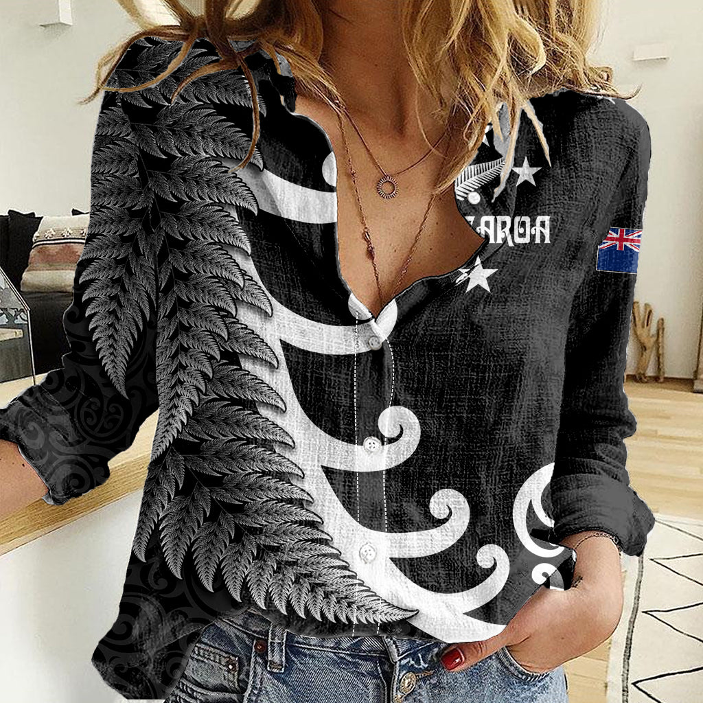 Personalised New Zealand Rugby Women Casual Shirt Aotearoa Silver Fern Koru Maori Style - Vibe Hoodie Shop