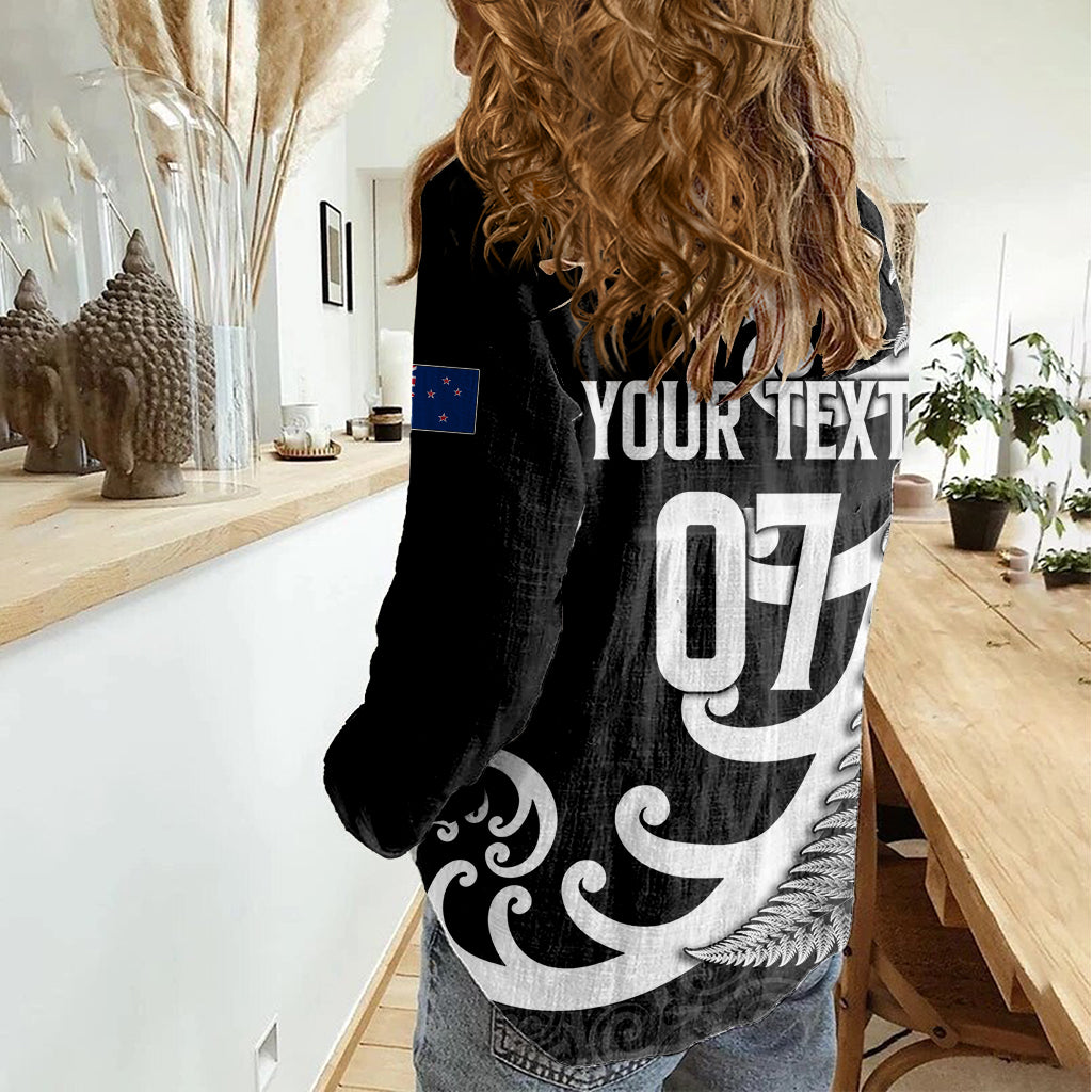 Personalised New Zealand Rugby Women Casual Shirt Aotearoa Silver Fern Koru Maori Style - Vibe Hoodie Shop