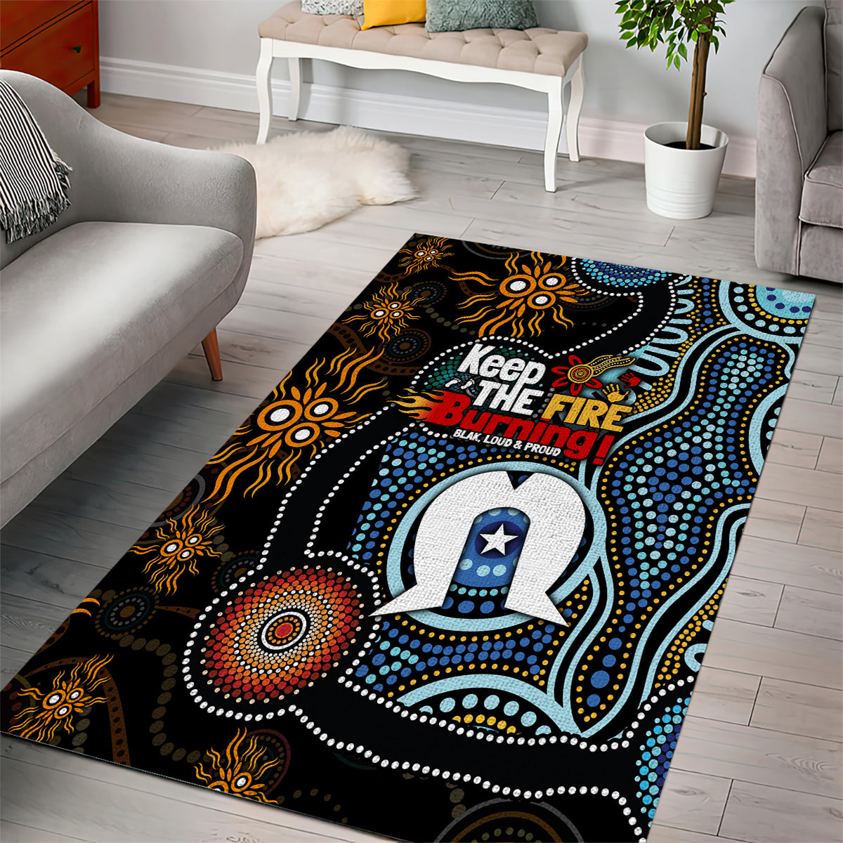 NAIDOC Week 2024 Aussie Aboriginal Area Rug Sparks of Fire - Vibe Hoodie Shop