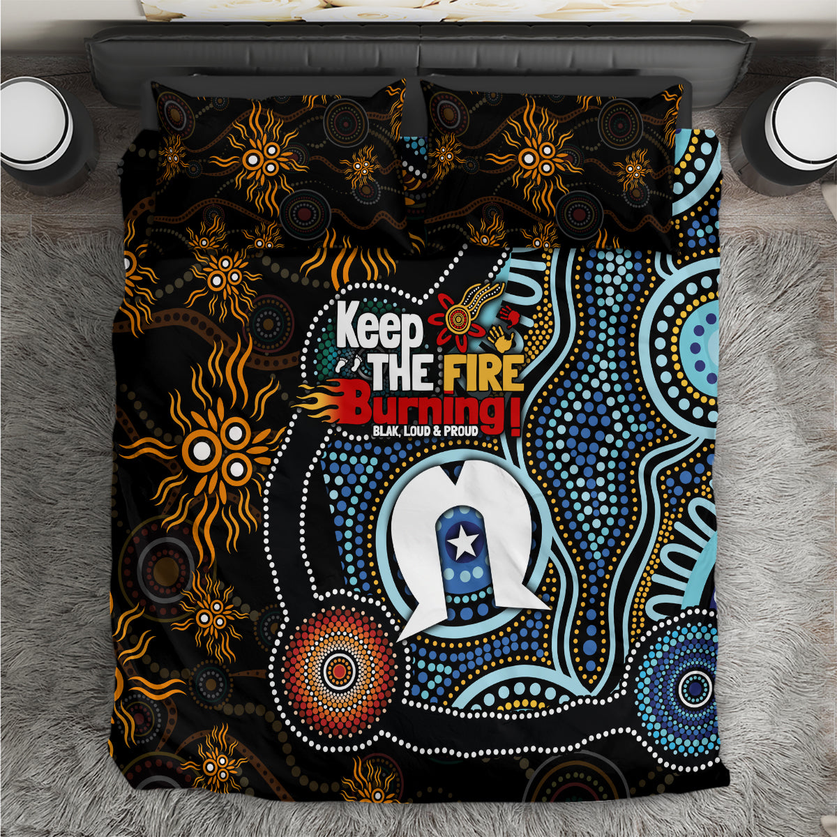 NAIDOC Week 2024 Aussie Aboriginal Bedding Set Sparks of Fire - Vibe Hoodie Shop