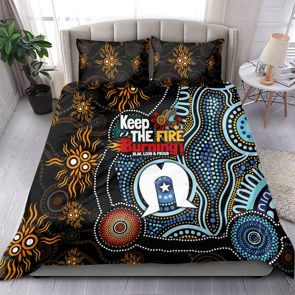 NAIDOC Week 2024 Aussie Aboriginal Bedding Set Sparks of Fire - Vibe Hoodie Shop