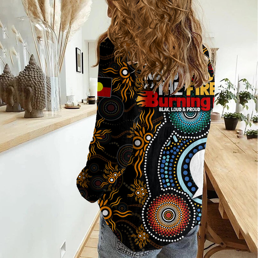 NAIDOC Week 2024 Aussie Aboriginal Women Casual Shirt Sparks of Fire - Vibe Hoodie Shop