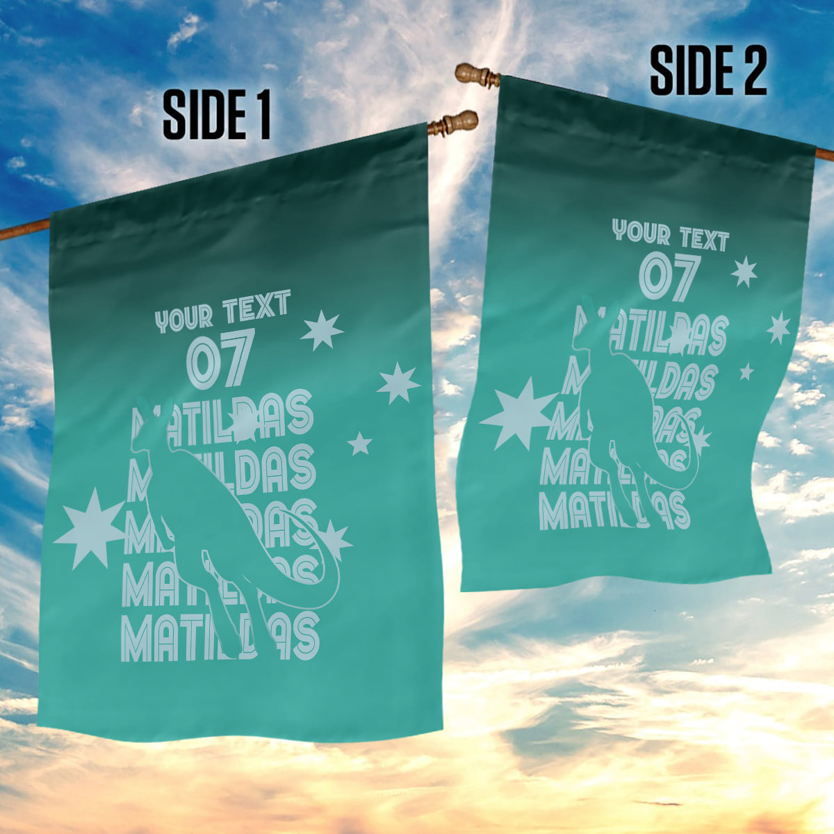 Australia Soccer Matildas Custom Garden Flag Turquoise Basic Gradient - Vibe Hoodie Shop