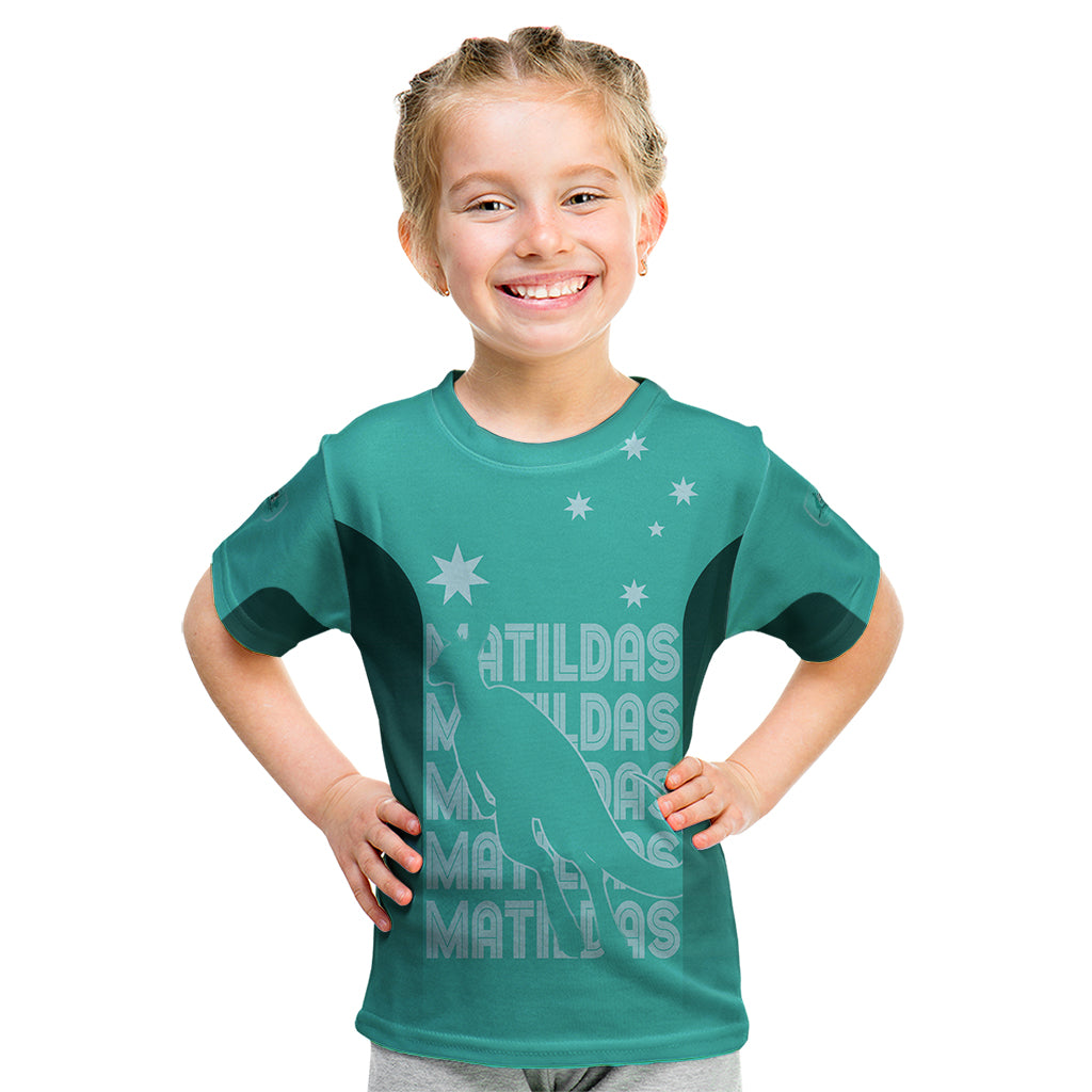 Australia Soccer Matildas Custom Kid T Shirt Turquoise Basic Gradient - Vibe Hoodie Shop