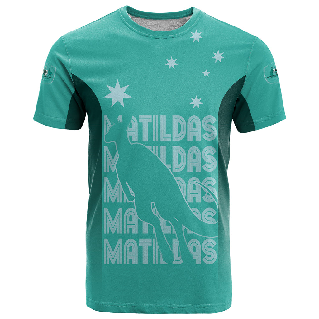 Australia Soccer Matildas Custom T Shirt Turquoise Basic Gradient - Vibe Hoodie Shop