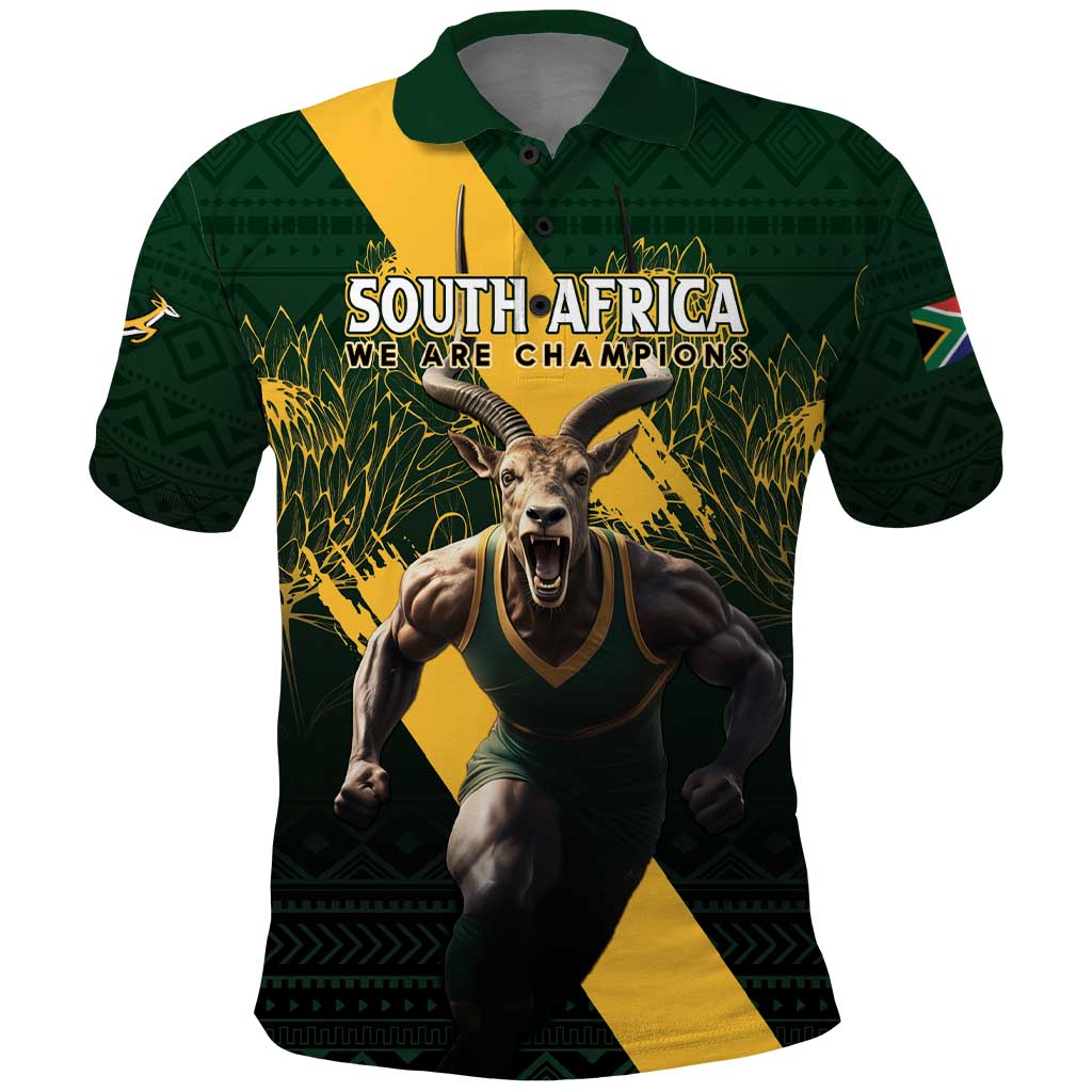 Personalised South Africa Rugby Polo Shirt Proud Bokke We Are Champions - Vibe Hoodie Shop
