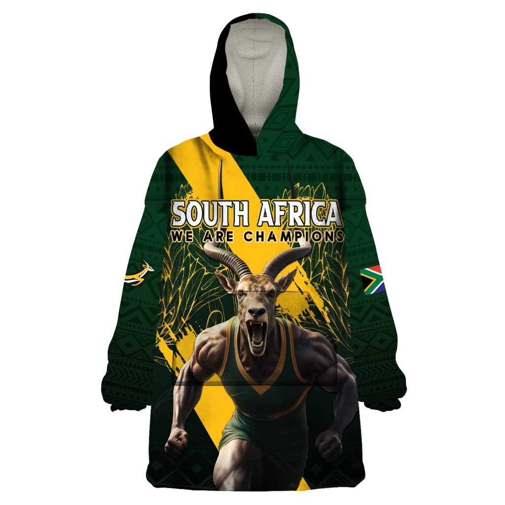 Personalised South Africa Rugby Wearable Blanket Hoodie Proud Bokke We Are Champions - Vibe Hoodie Shop