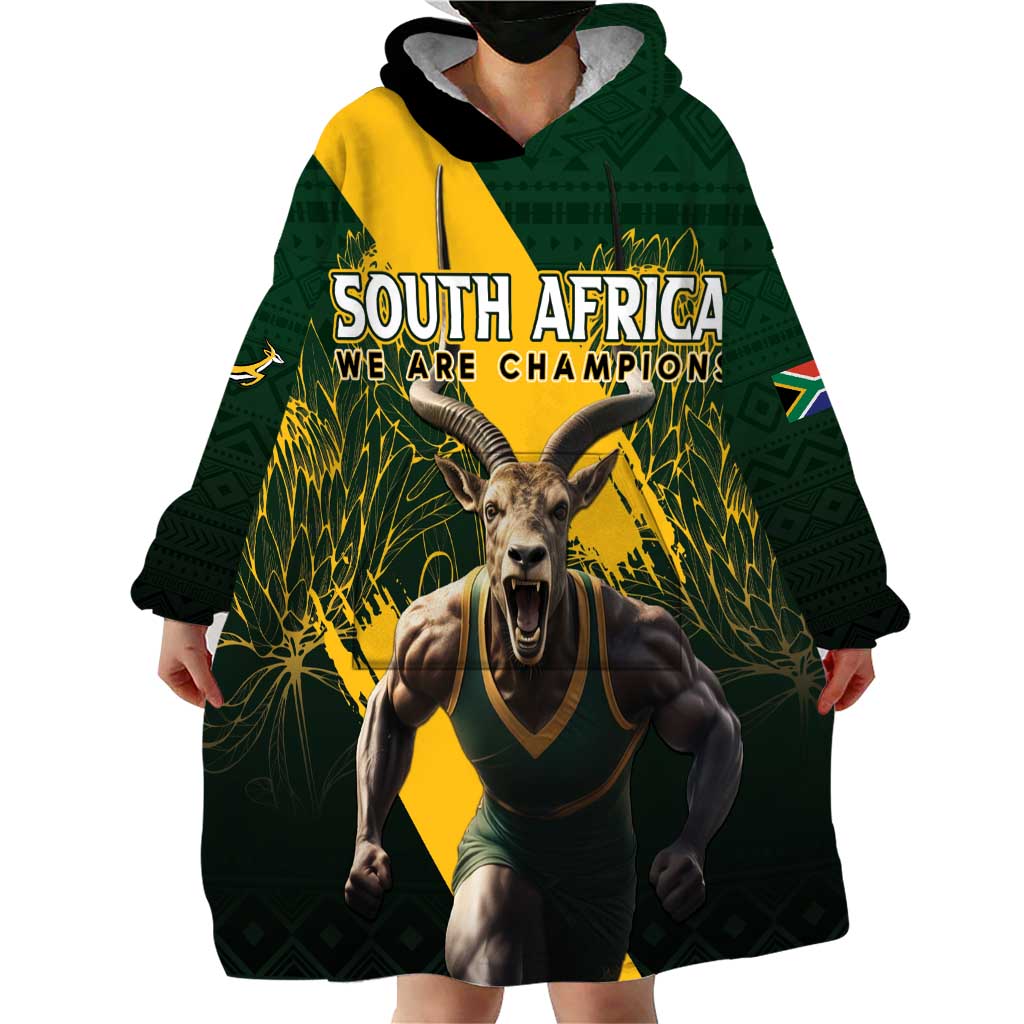 Personalised South Africa Rugby Wearable Blanket Hoodie Proud Bokke We Are Champions - Vibe Hoodie Shop