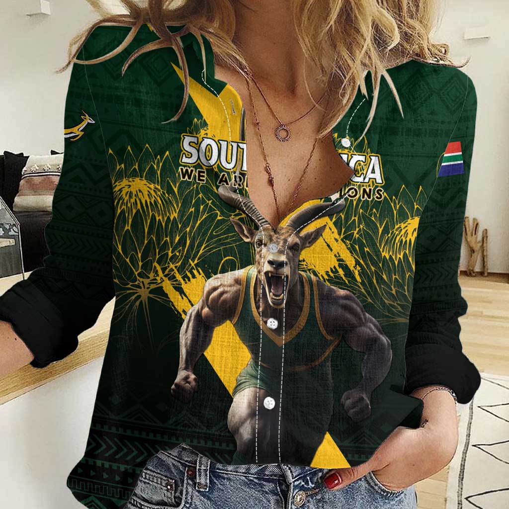 Personalised South Africa Rugby Women Casual Shirt Proud Bokke We Are Champions - Vibe Hoodie Shop