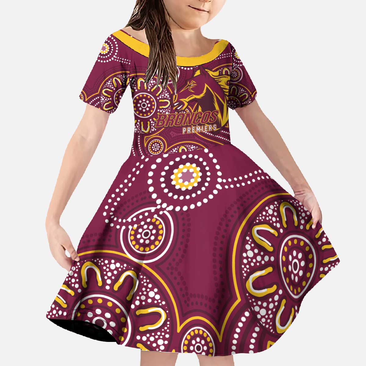 Brisbane Rugby NRL Custom Indigenous Family Matching Off The Shoulder Long Sleeve Dress and Hawaiian Shirt The Mighty Broncos - Vibe Hoodie