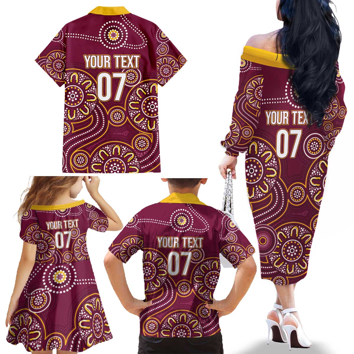 Brisbane Rugby NRL Custom Indigenous Family Matching Off The Shoulder Long Sleeve Dress and Hawaiian Shirt The Mighty Broncos - Vibe Hoodie