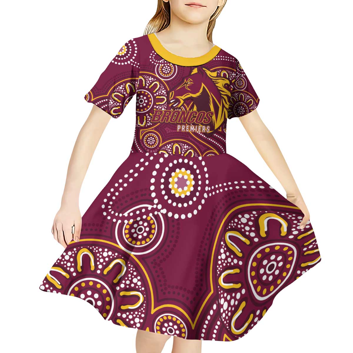 Brisbane Rugby NRL Custom Indigenous Kid Short Sleeve Dress The Mighty Broncos - Vibe Hoodie