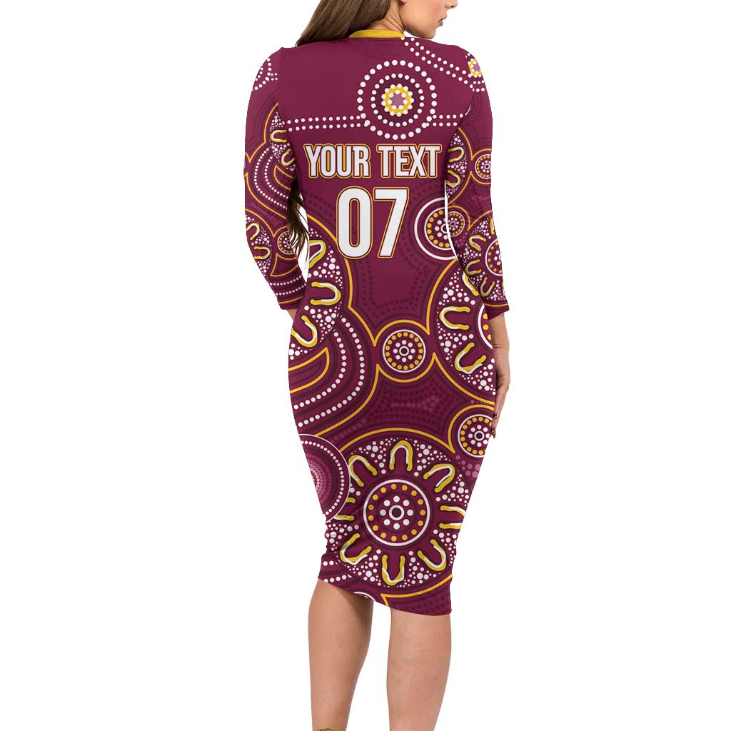 Brisbane Rugby NRL Custom Indigenous Long Sleeve Bodycon Dress The Mighty Broncos - Vibe Hoodie