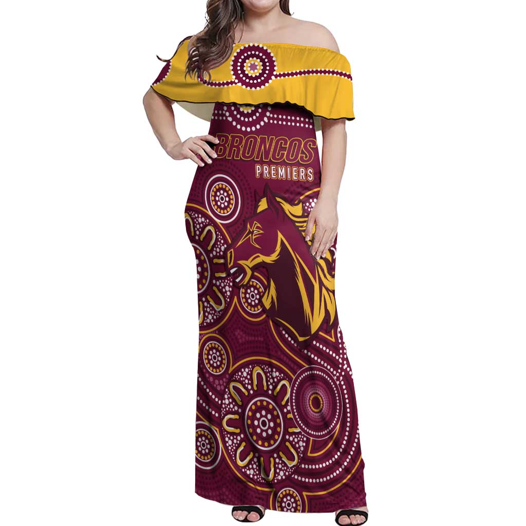 Brisbane Rugby NRL Custom Indigenous Off Shoulder Maxi Dress The Mighty Broncos - Vibe Hoodie