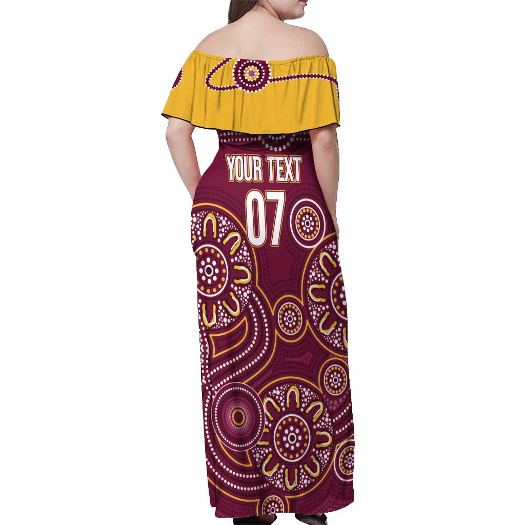 Brisbane Rugby NRL Custom Indigenous Off Shoulder Maxi Dress The Mighty Broncos - Vibe Hoodie