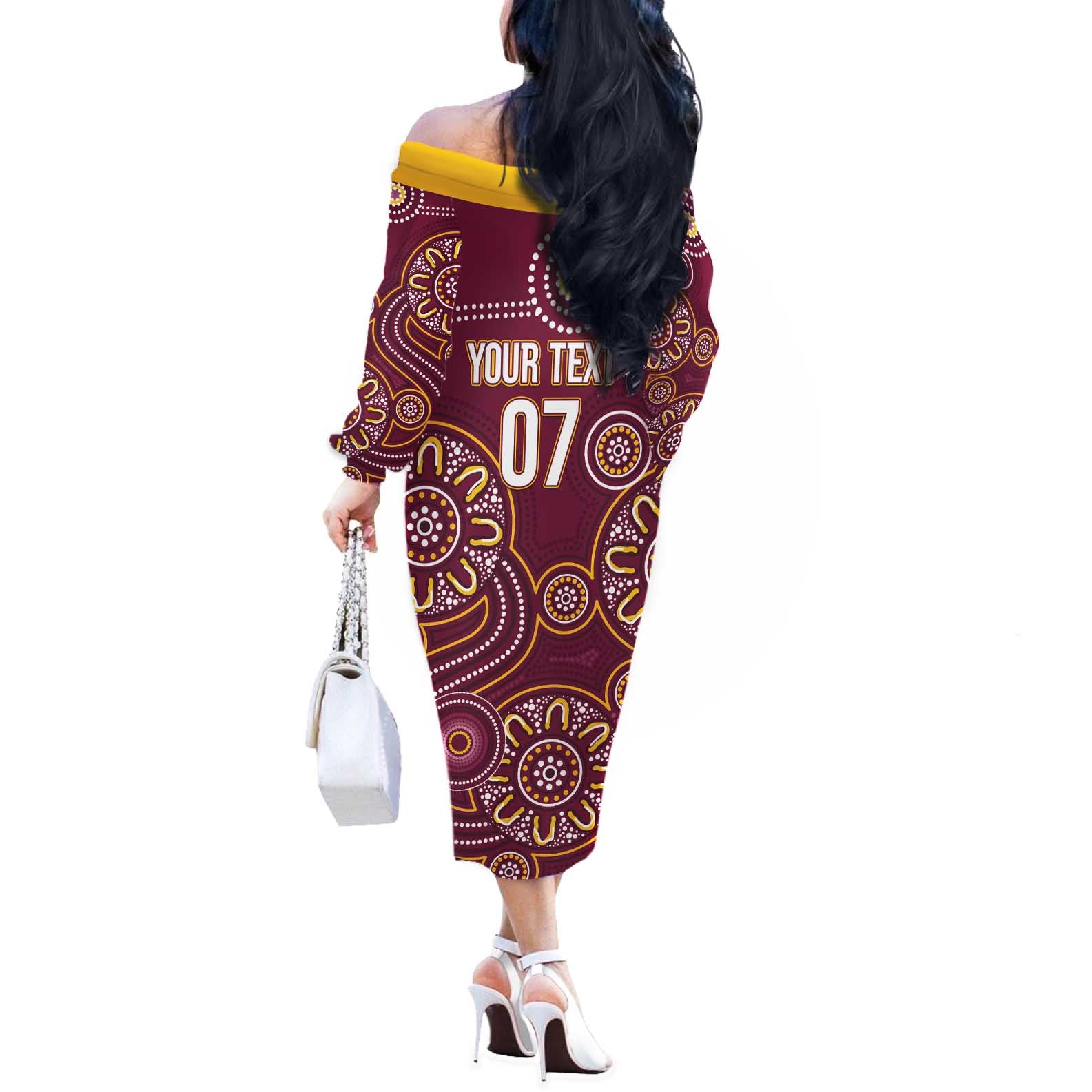Brisbane Rugby NRL Custom Indigenous Off The Shoulder Long Sleeve Dress The Mighty Broncos - Vibe Hoodie