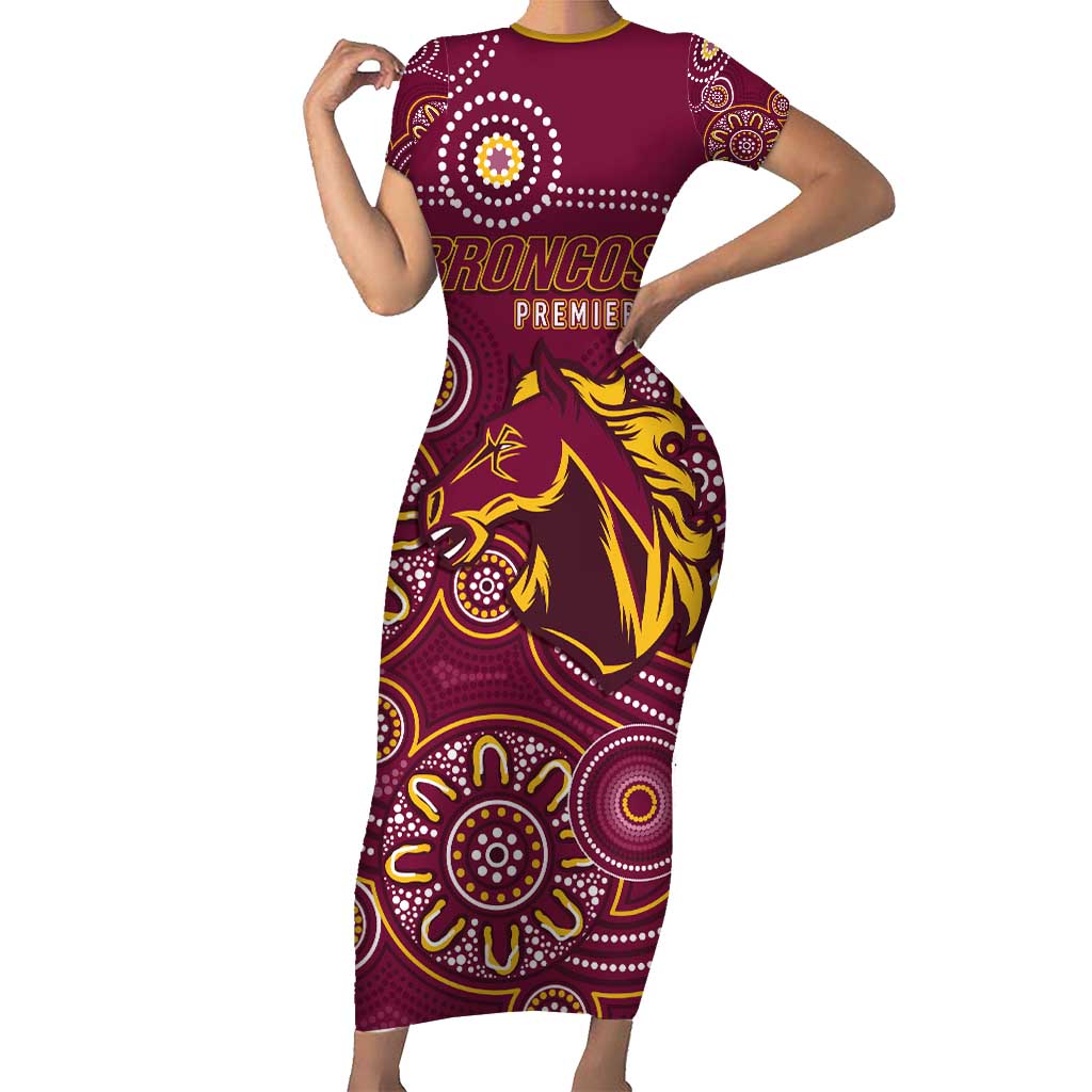 Brisbane Rugby NRL Custom Indigenous Short Sleeve Bodycon Dress The Mighty Broncos - Vibe Hoodie