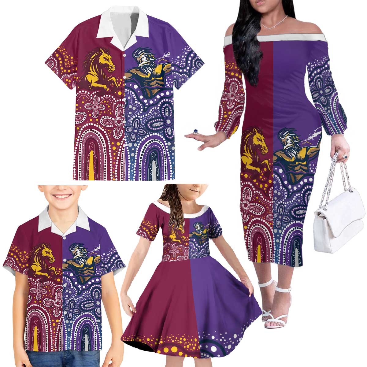 Broncos Vs Storm Rugby NRL Custom Indigenous Family Matching Off The Shoulder Long Sleeve Dress and Hawaiian Shirt Fight To The Last - Vibe Hoodie