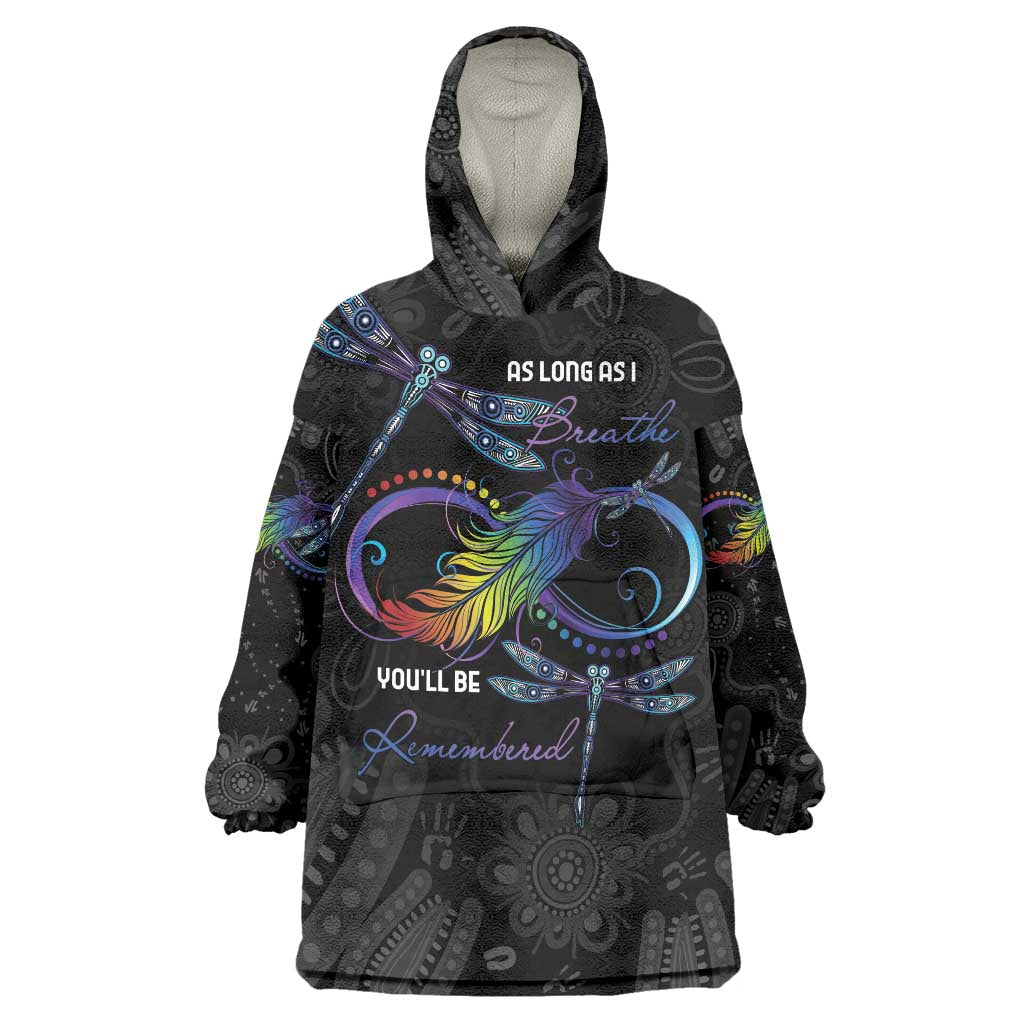 Personalised Australia Indigenous Memorial Wearable Blanket Hoodie As Long As I Breathe You'll Be Remembered - Vibe Hoodie Shop