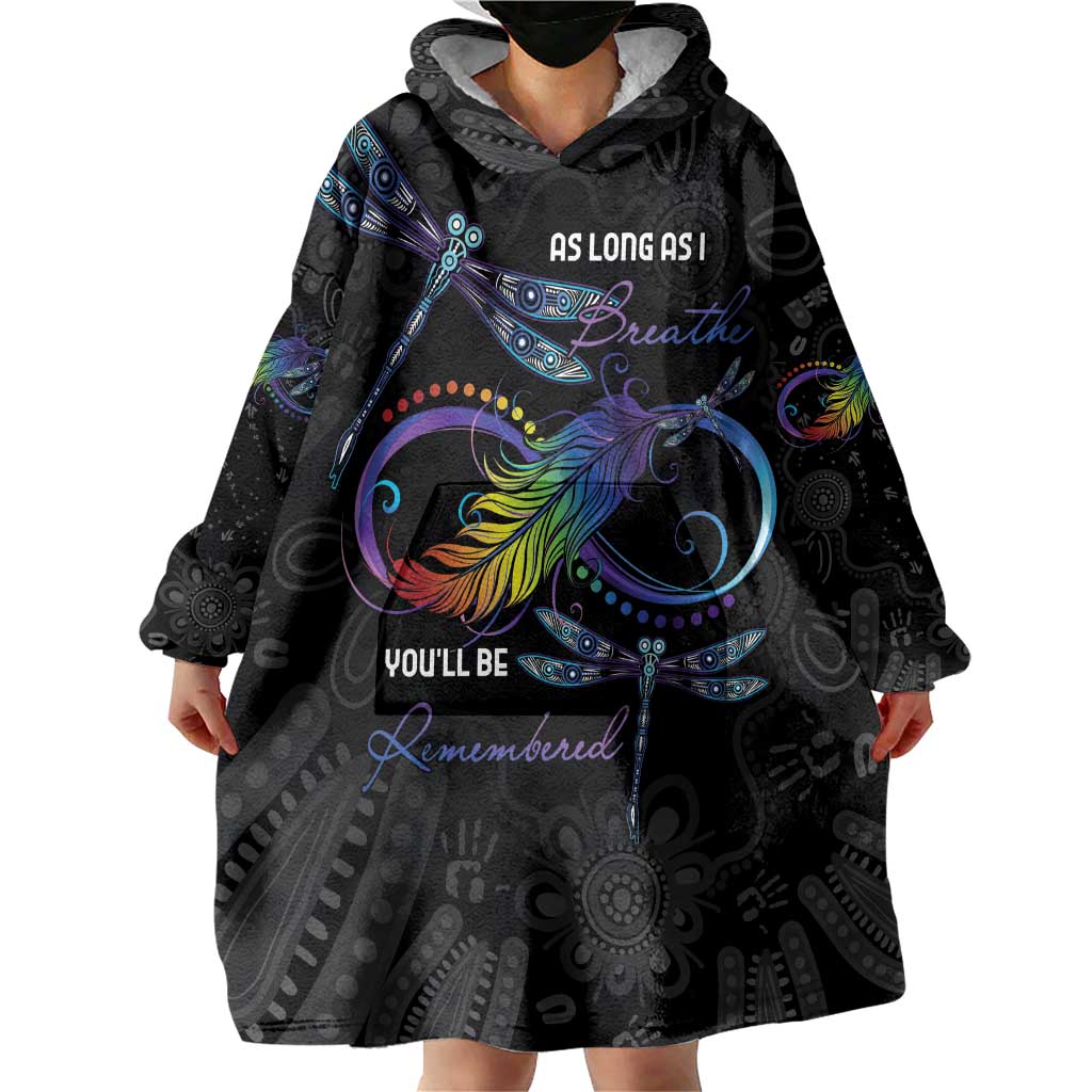 Personalised Australia Indigenous Memorial Wearable Blanket Hoodie As Long As I Breathe You'll Be Remembered - Vibe Hoodie Shop