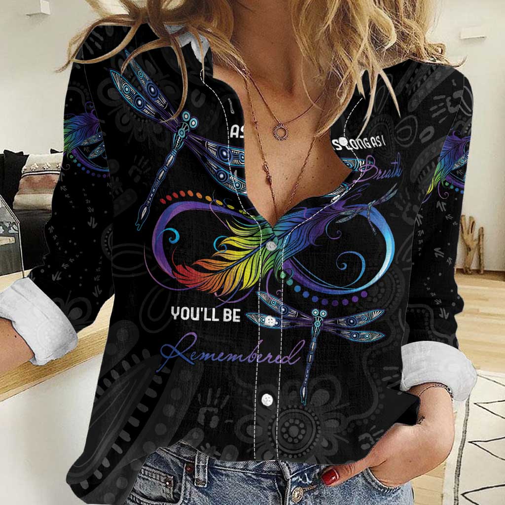 Personalised Australia Indigenous Memorial Women Casual Shirt As Long As I Breathe You'll Be Remembered - Vibe Hoodie Shop