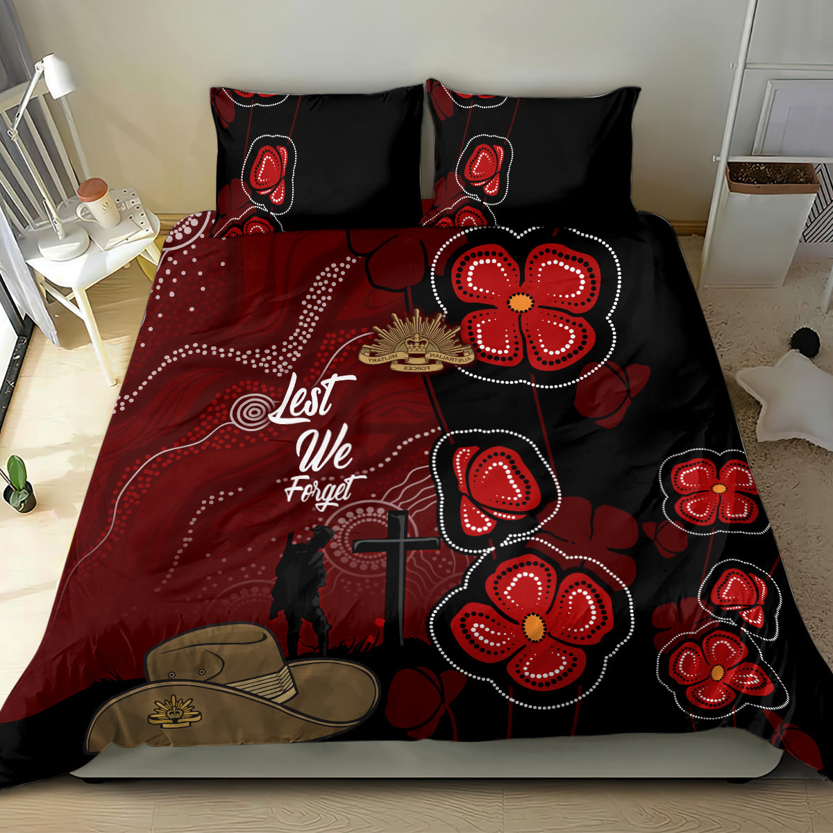 ANZAC Aboriginal Australia Bedding Set For the Fallen - Vibe Hoodie Shop