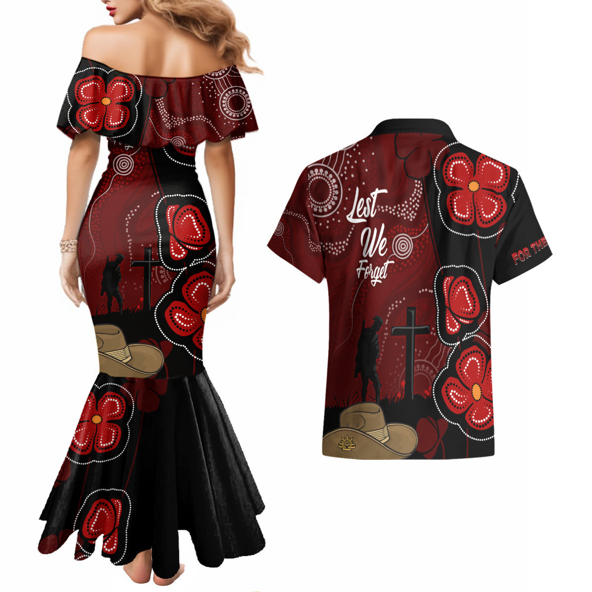 ANZAC Aboriginal Australia Couples Matching Mermaid Dress and Hawaiian Shirt For the Fallen