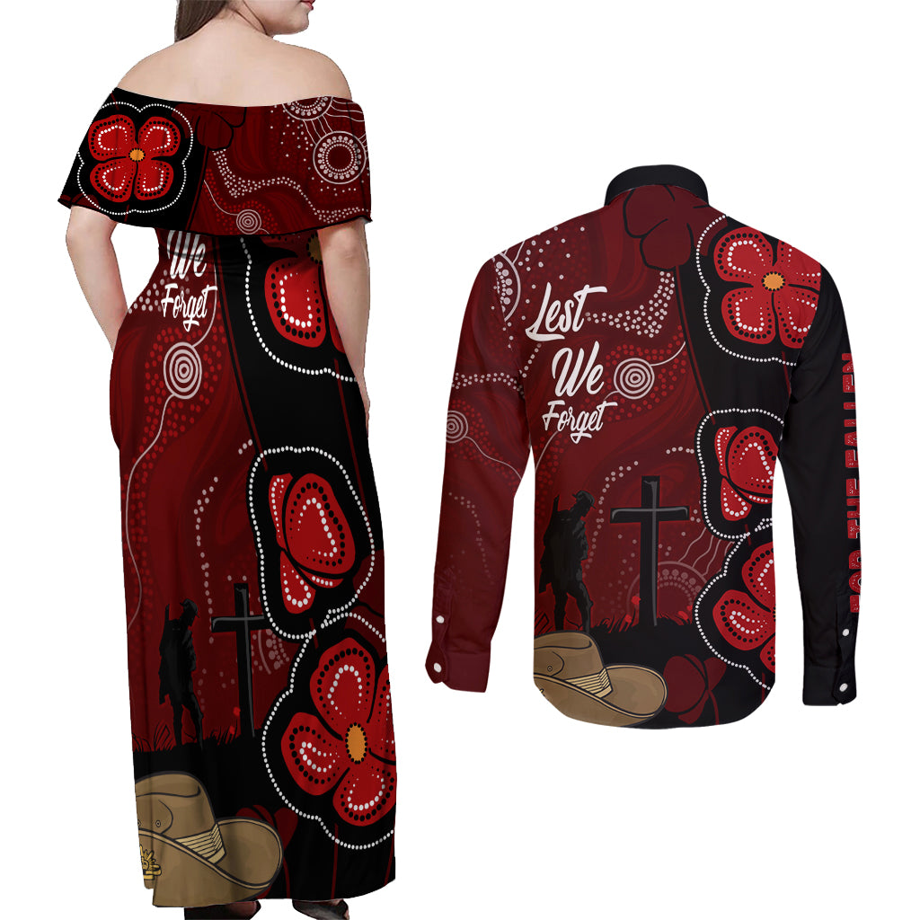 ANZAC Aboriginal Australia Couples Matching Off Shoulder Maxi Dress and Long Sleeve Button Shirt For the Fallen