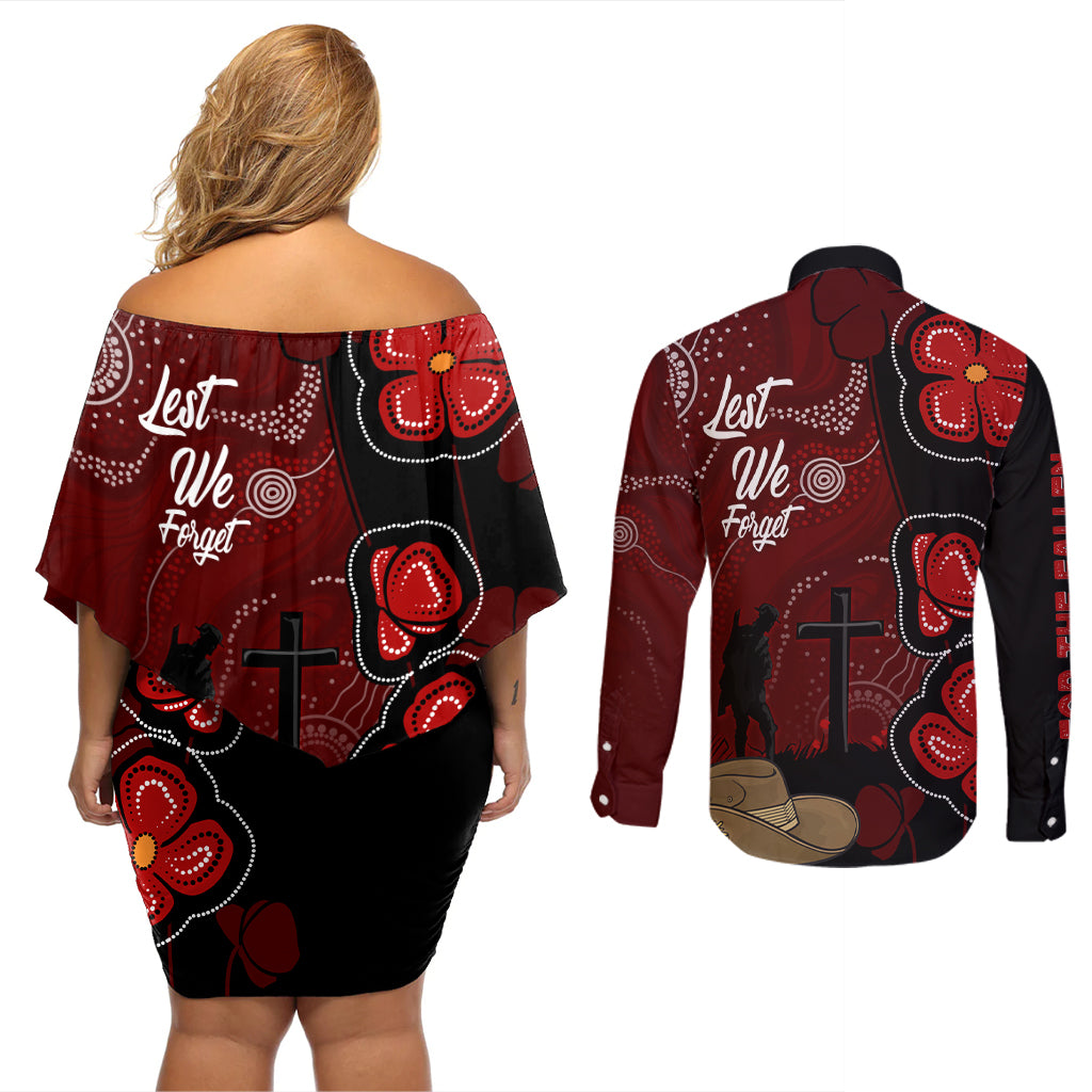 ANZAC Aboriginal Australia Couples Matching Off Shoulder Short Dress and Long Sleeve Button Shirt For the Fallen