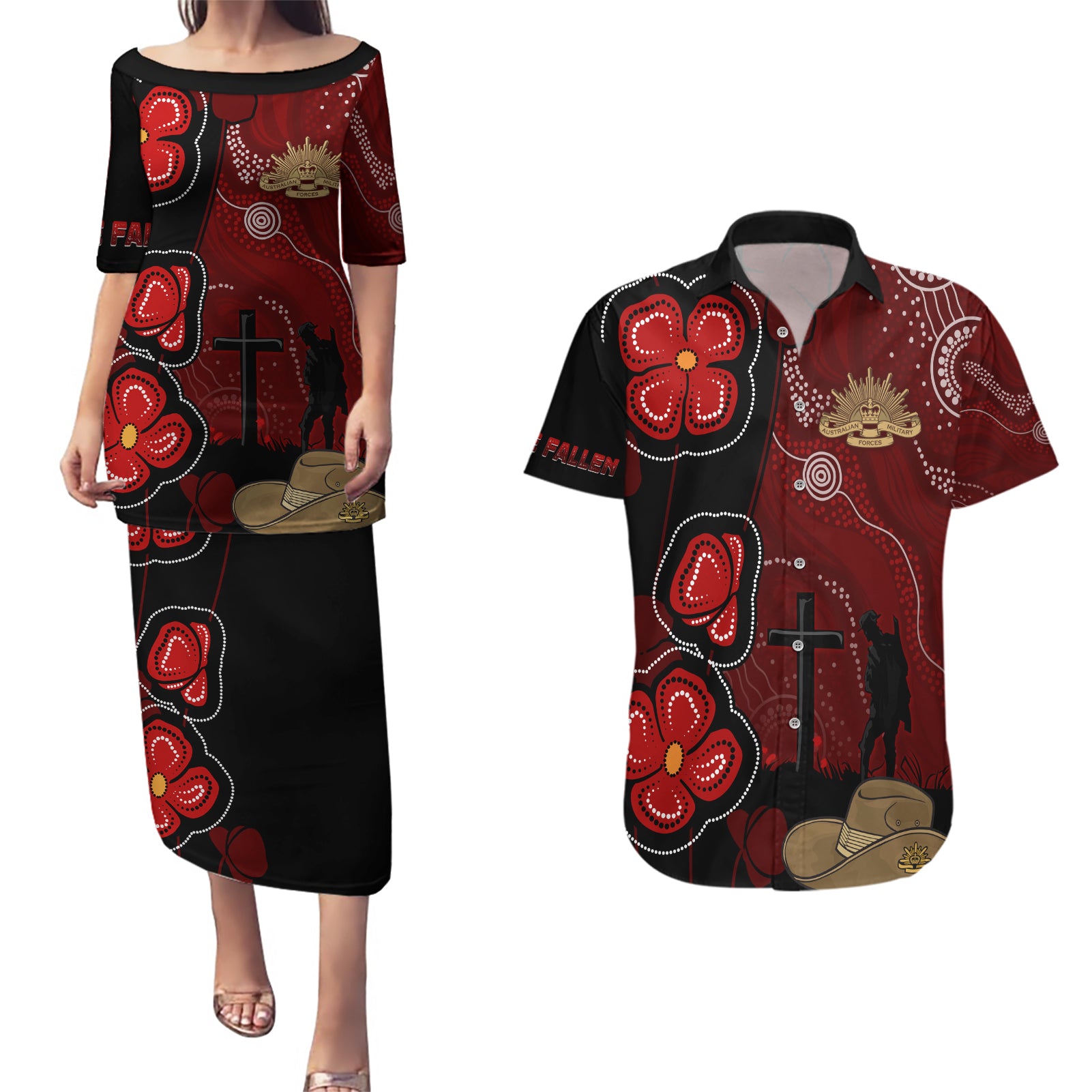 ANZAC Aboriginal Australia Couples Matching Puletasi and Hawaiian Shirt For the Fallen