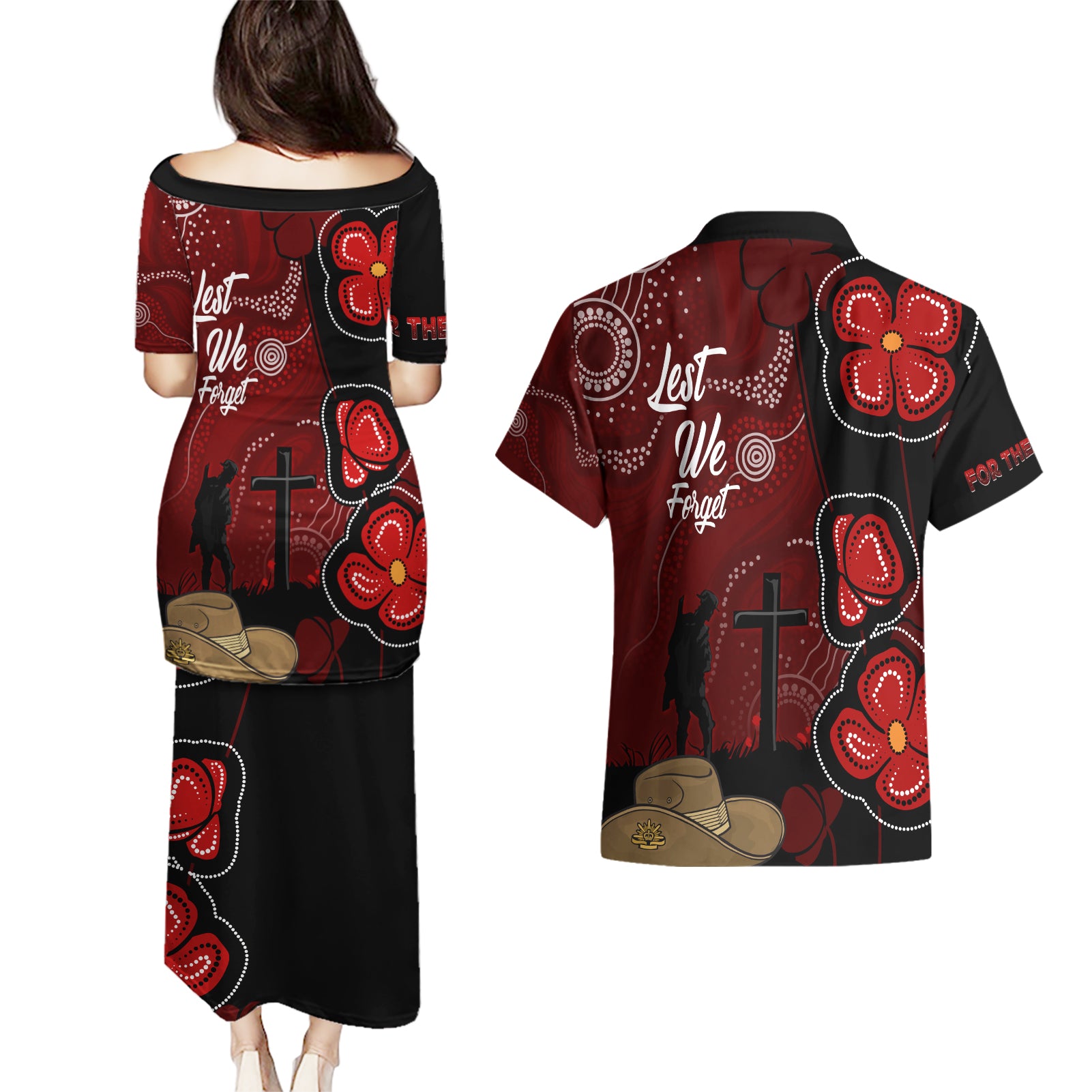 ANZAC Aboriginal Australia Couples Matching Puletasi and Hawaiian Shirt For the Fallen