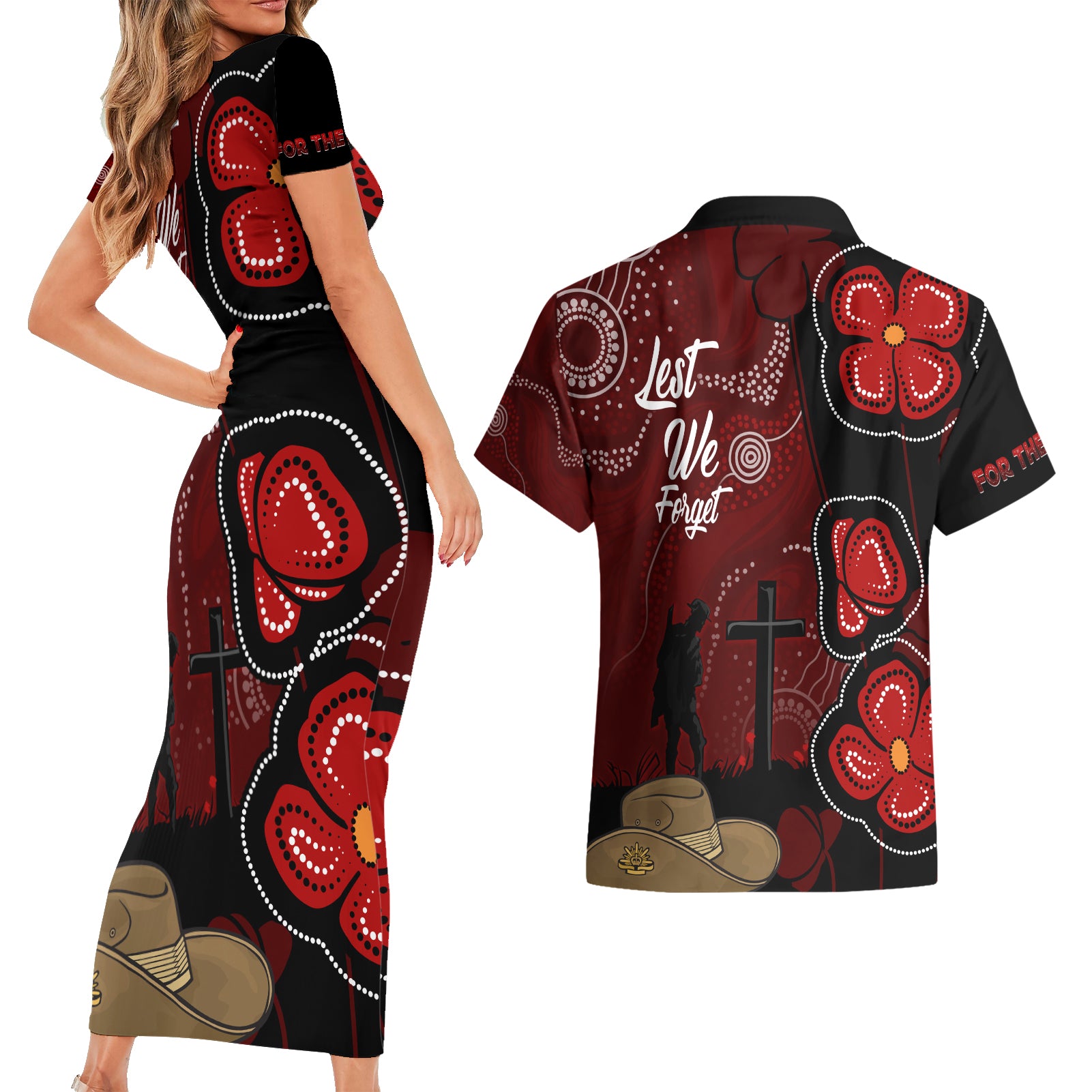 ANZAC Aboriginal Australia Couples Matching Short Sleeve Bodycon Dress and Hawaiian Shirt For the Fallen