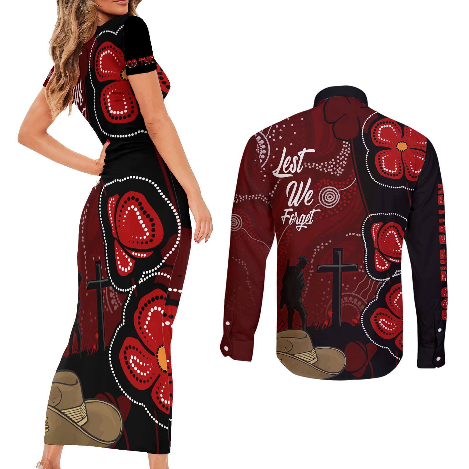 ANZAC Aboriginal Australia Couples Matching Short Sleeve Bodycon Dress and Long Sleeve Button Shirt For the Fallen