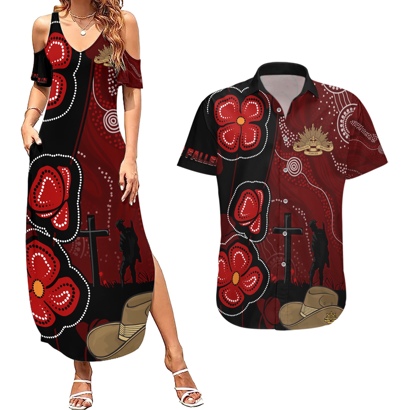 ANZAC Aboriginal Australia Couples Matching Summer Maxi Dress and Hawaiian Shirt For the Fallen